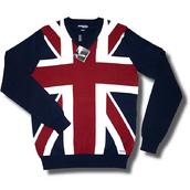 View Item New Lambretta Fine Gauge Cotton Union Jack Flag V Neck Jumper
